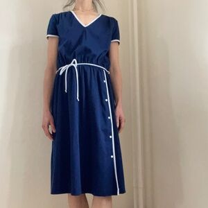 Vintage Miss Oops California navy and white trim dress
